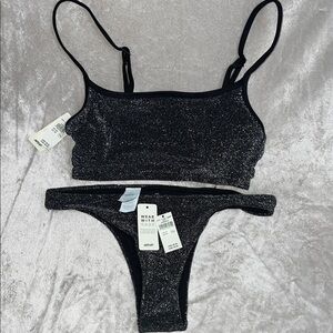 NWT Aerie Black Sparkle Bikini Set